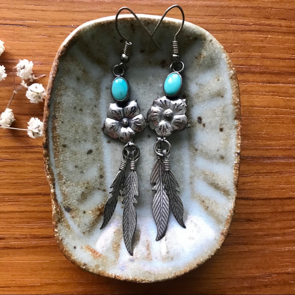Turquoise and sterling silver feather earrings